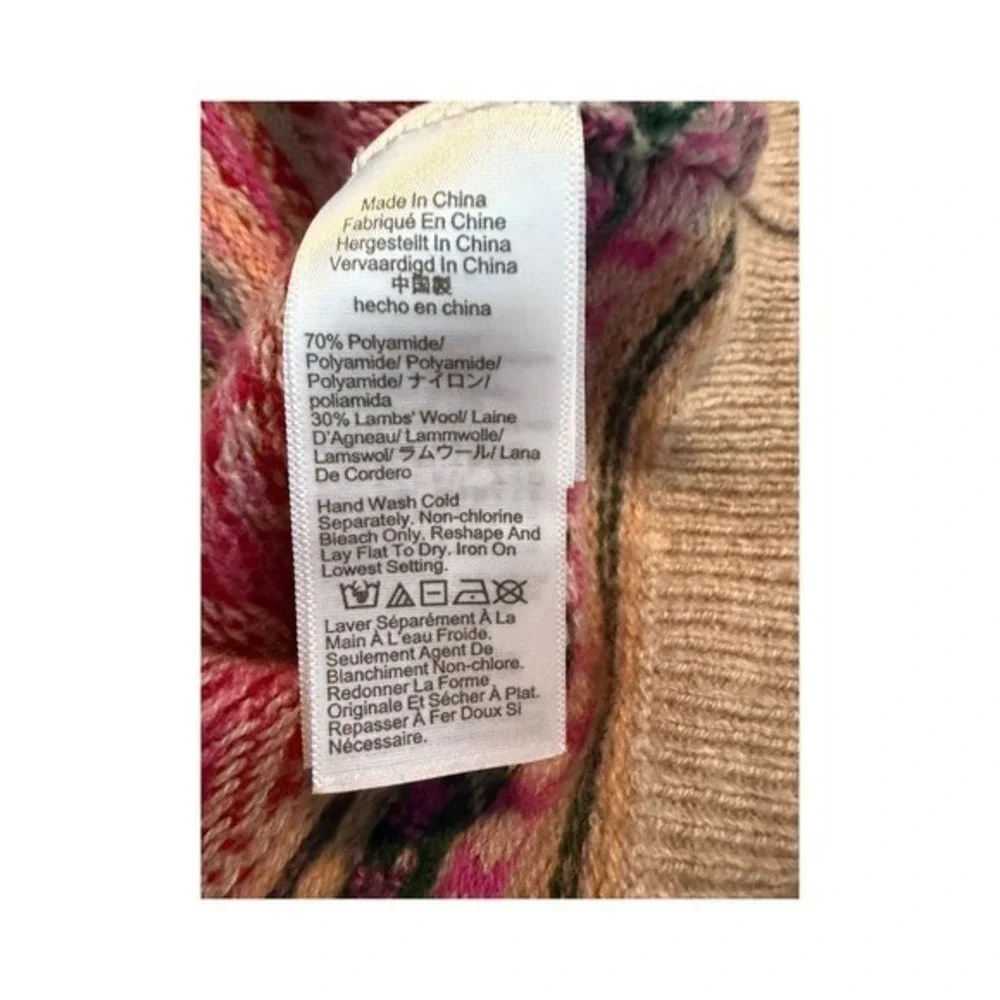 J. Crew Puff Sleeve‎ Fair Isle Crewneck Sweater Floral Cherry Print XL